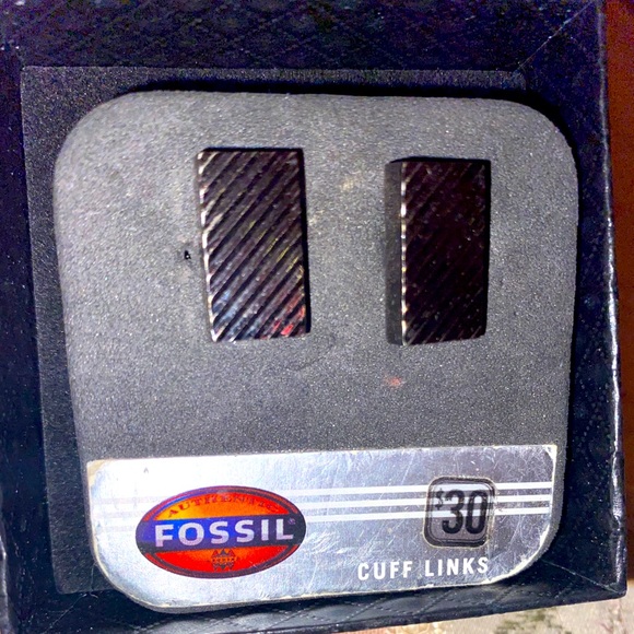 FOSSIL CUFFLINKS, Stylish & Classy Silver & Black Rectangular, NWT! - Picture 9 of 13